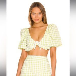 For Love & Lemons - Maureen Crop Top in Green XS